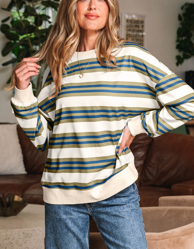 Stripe Crewneck Pullover - Khaki Stripe