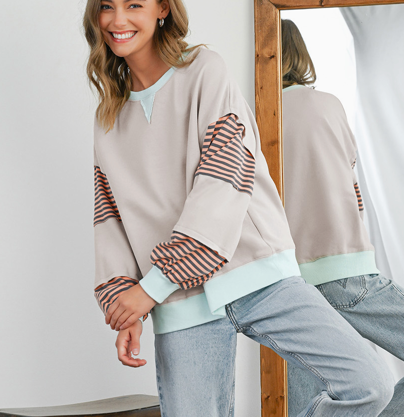Striped Colorblock Long Sleeve Top